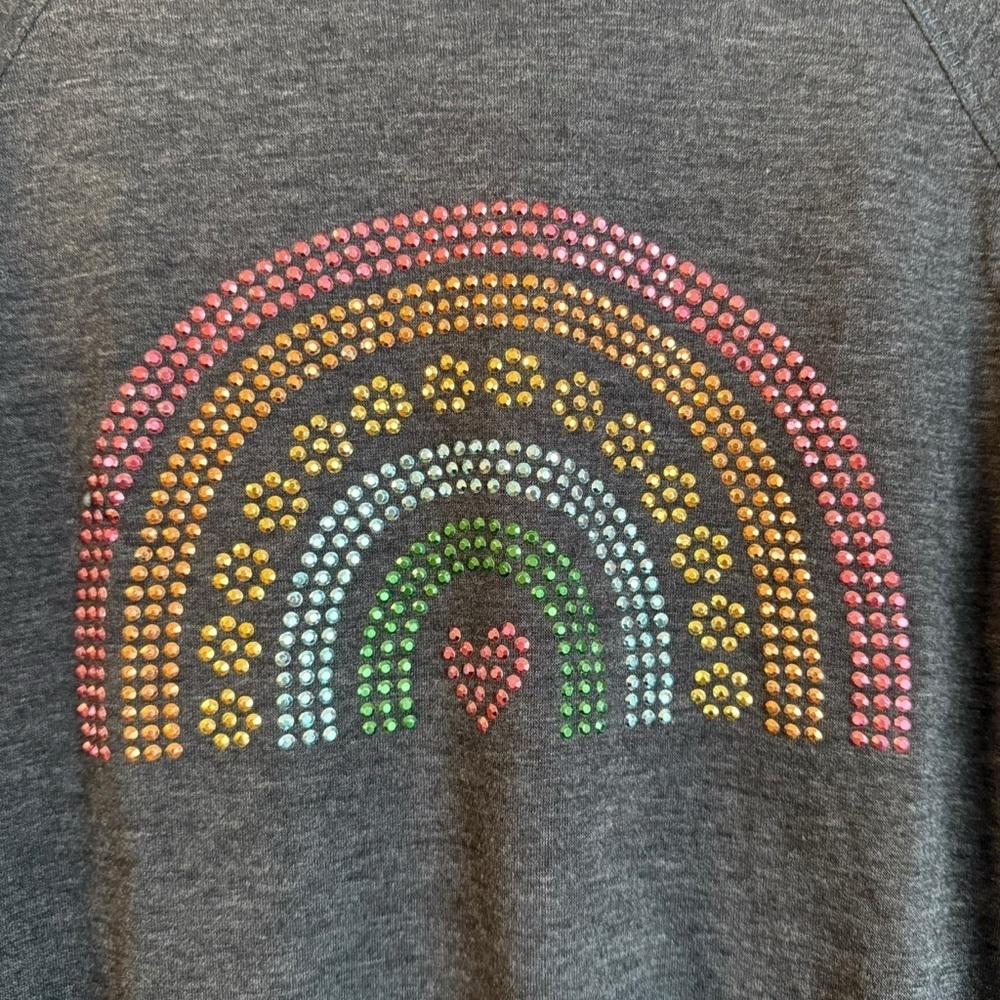 Sparkle by Stoopher Rainbow Rhinestone T-Shirt Sz 14 Charcoal Gray 3/4 Sleeve - Picture 4 of 7